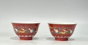 Qing Dynasty Yongzheng Enamel coral red gold cup with branches and branches