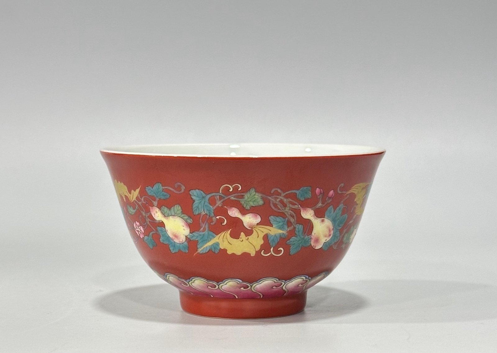 Qing Dynasty Yongzheng Enamel coral red gold cup with branches and branches