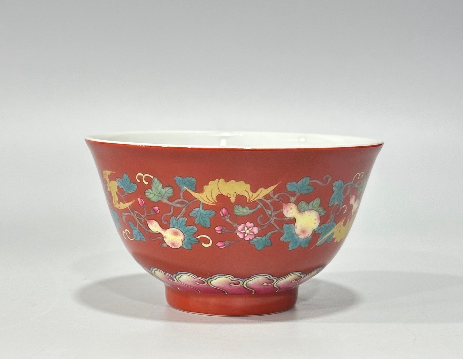 Qing Dynasty Yongzheng Enamel coral red gold cup with branches and branches