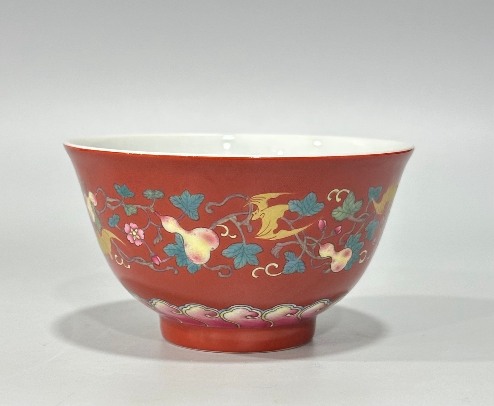 Qing Dynasty Yongzheng Enamel coral red gold cup with branches and branches