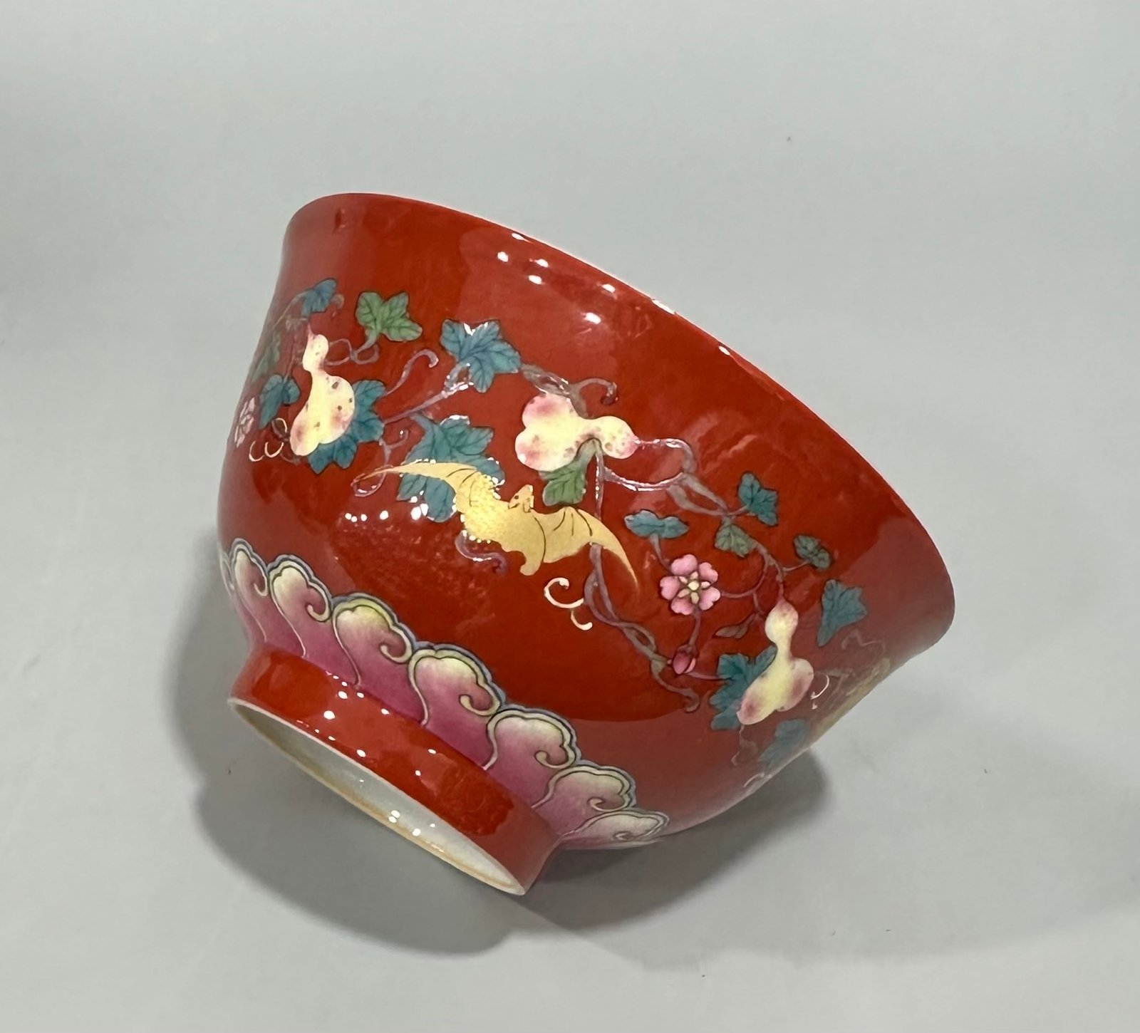 Qing Dynasty Yongzheng Enamel coral red gold cup with branches and branches