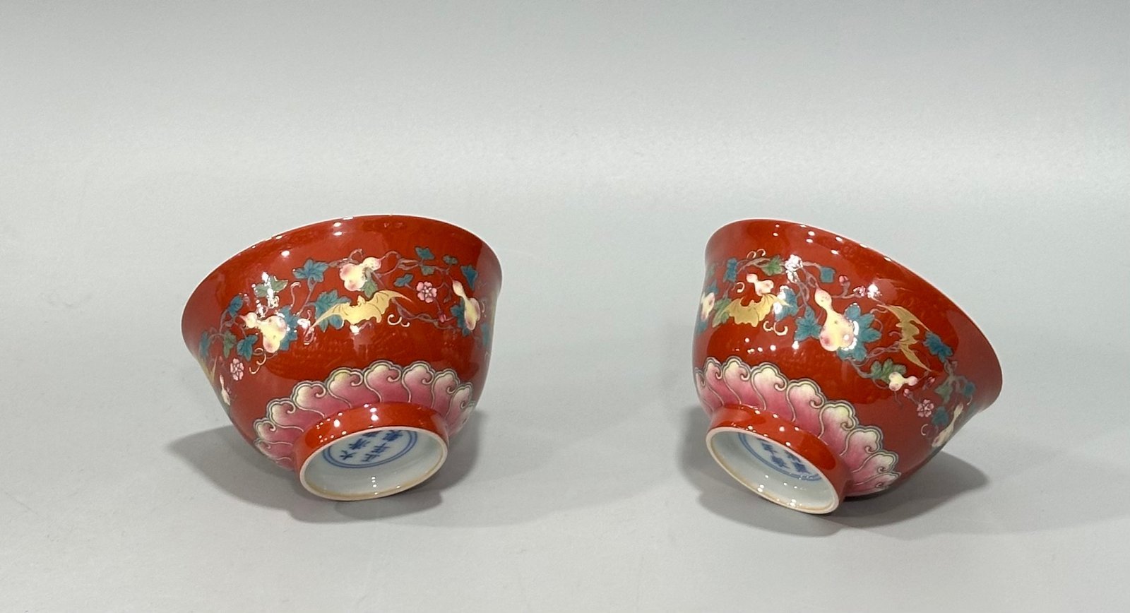 Qing Dynasty Yongzheng Enamel coral red gold cup with branches and branches