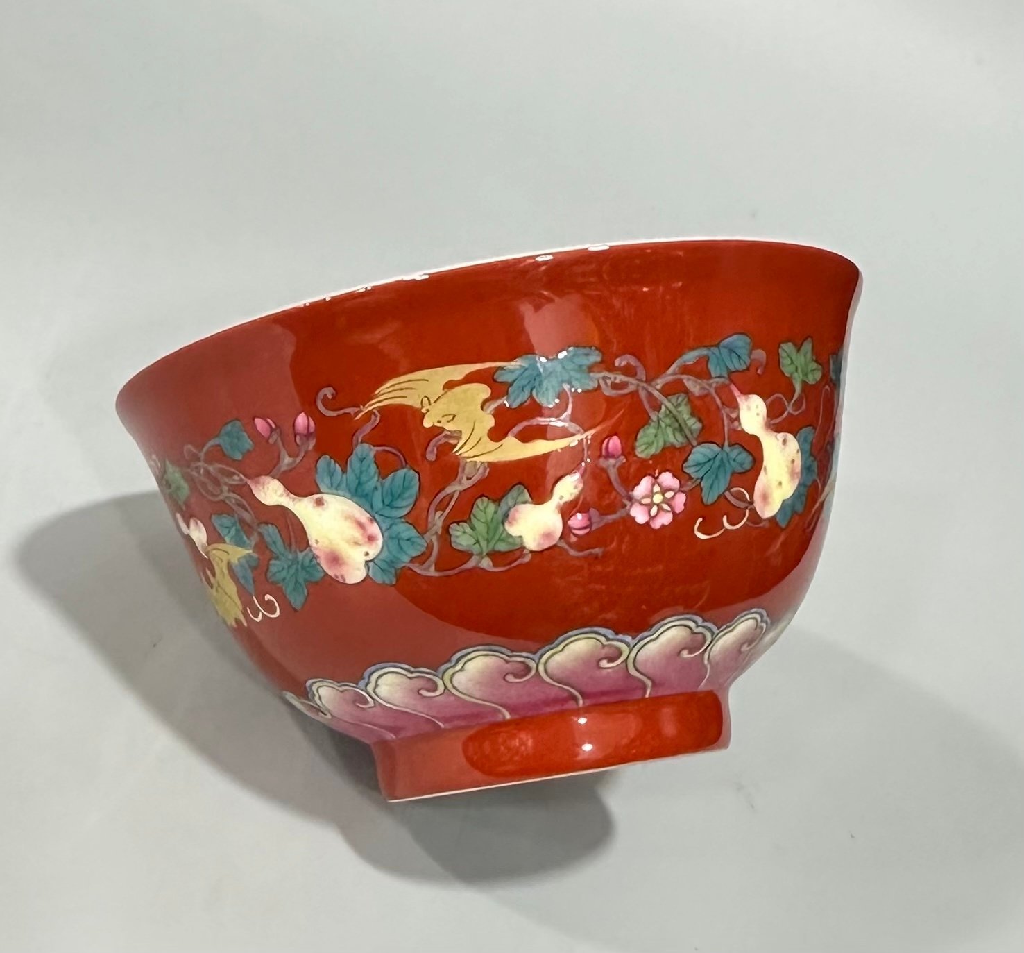 Qing Dynasty Yongzheng Enamel coral red gold cup with branches and branches