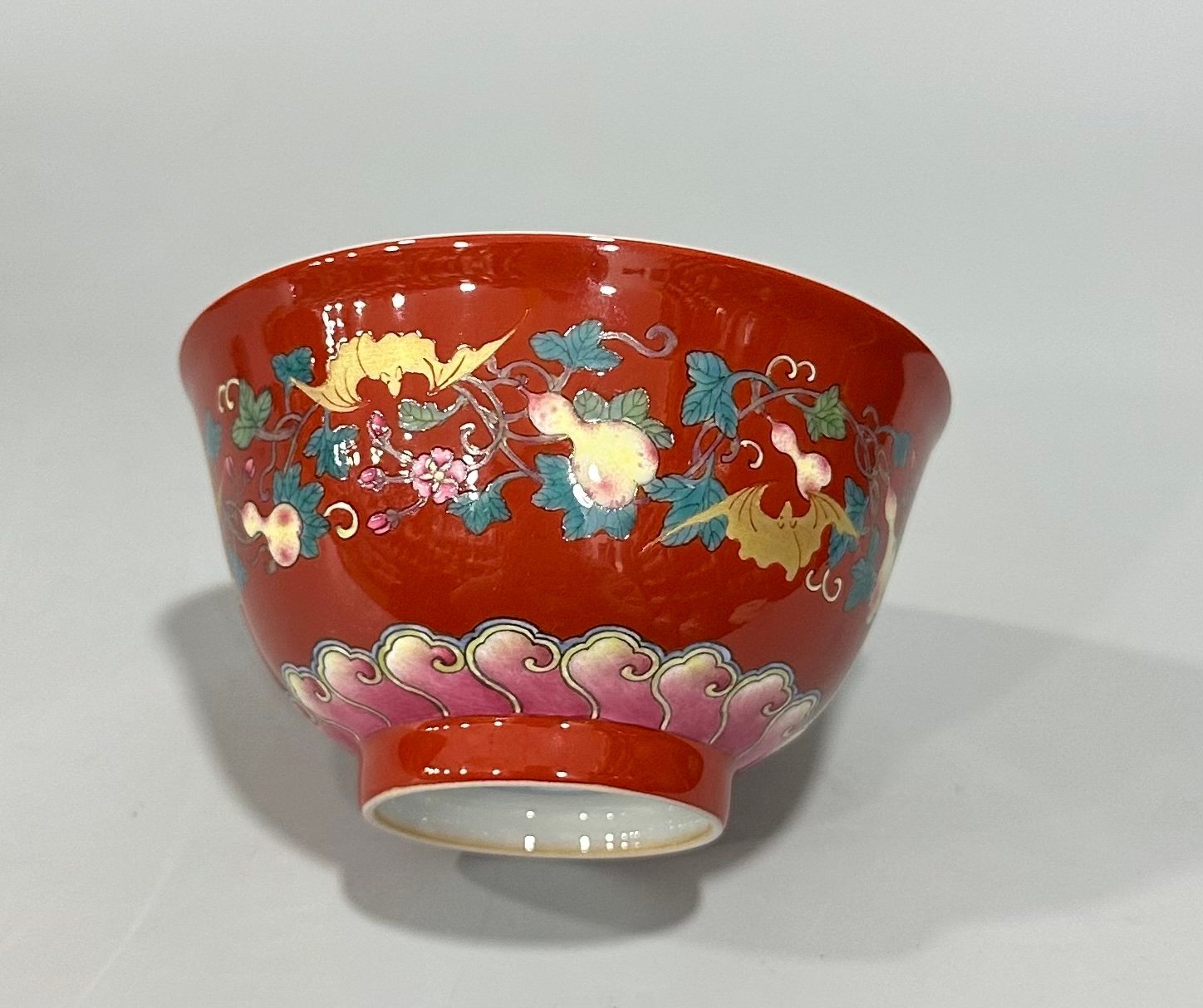 Qing Dynasty Yongzheng Enamel coral red gold cup with branches and branches