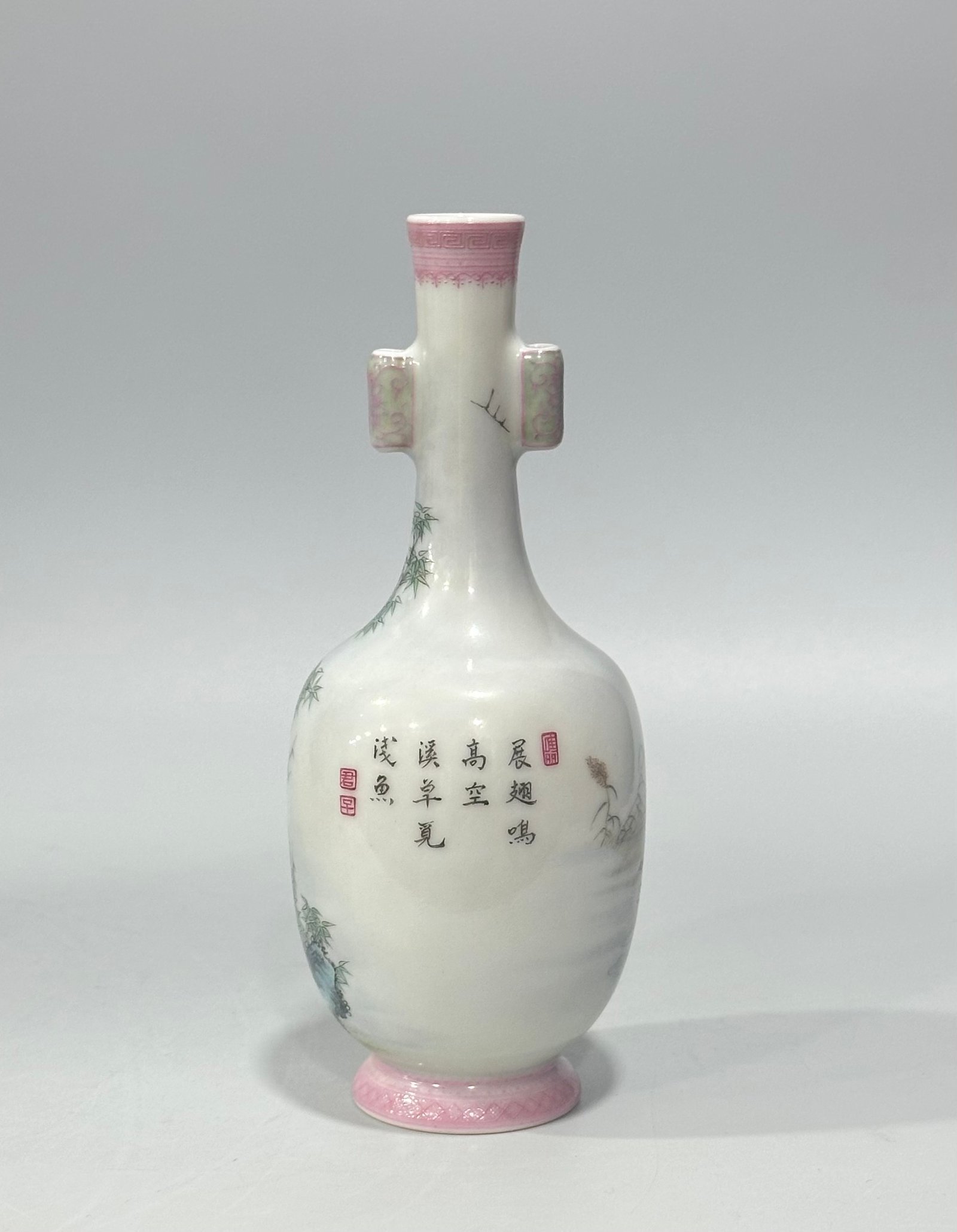 Qing Dynasty Yongzheng Enamel small vase with bamboo and crane pattern