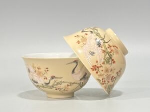 Qing Dynasty Yongzheng Enamel beige-glazed cup with plum and crane patterns