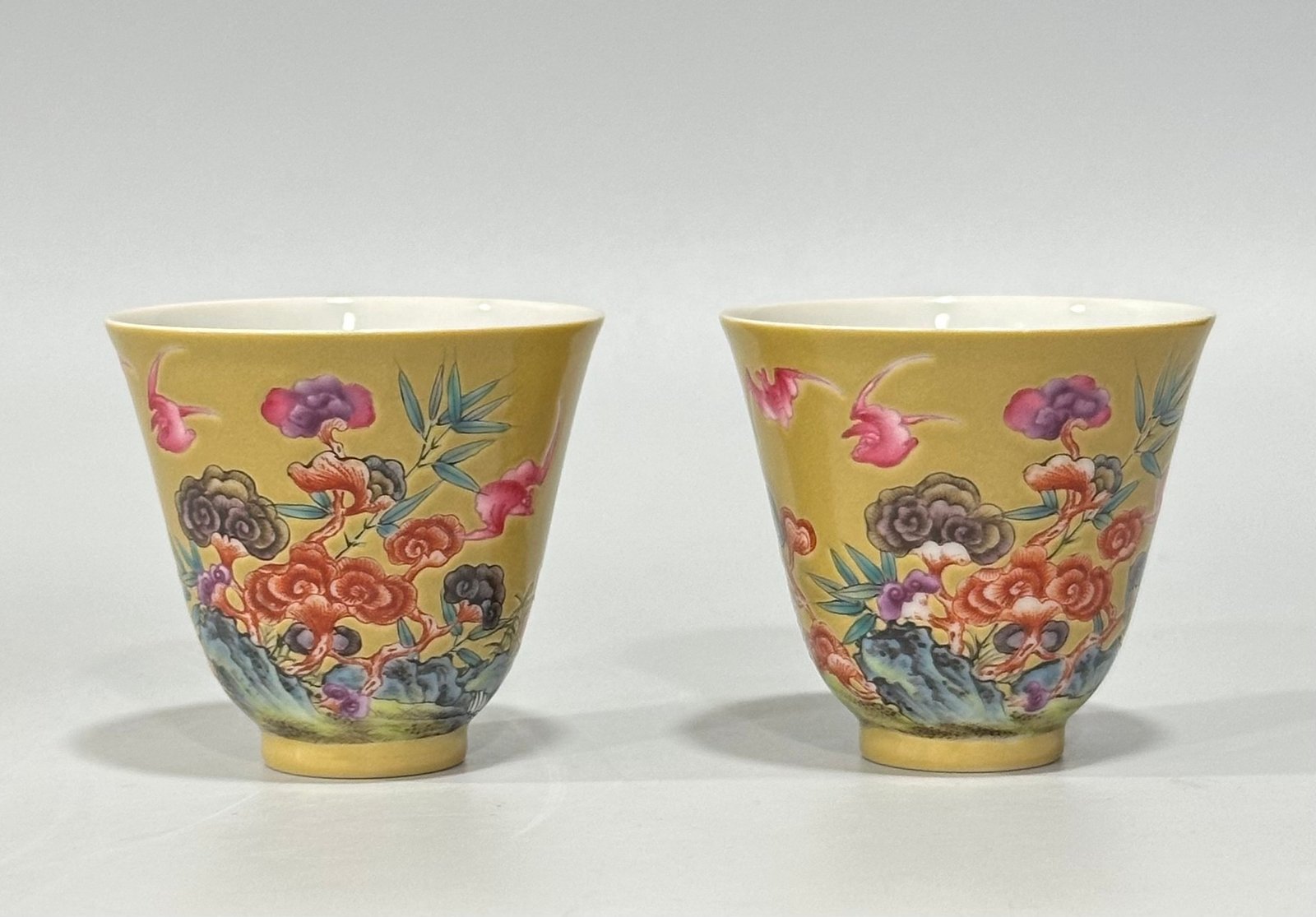 Qing Dynasty Yongzheng Enamel beige glaze cup with auspicious patterns