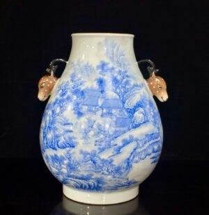 Qing Dynasty Yongzheng Enamel landscape pavilion figures poems and deer-headed statue
