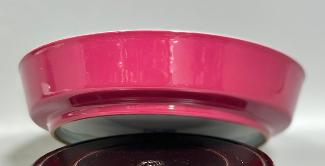 Qing Dynasty Yongzheng Straight-mouthed dish with enamel and rouge red interior