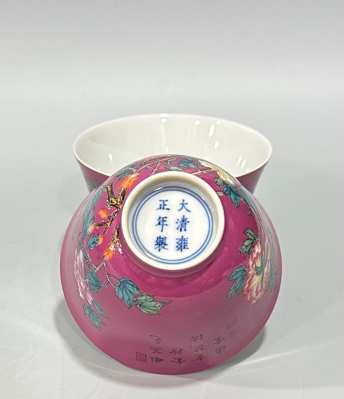 Qing Dynasty Yongzheng Enamel rouge red peony poetry cup