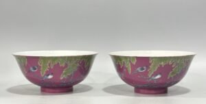 Qing Dynasty Yongzheng Enamel rouge red flower bird willow and swallow pattern bowl