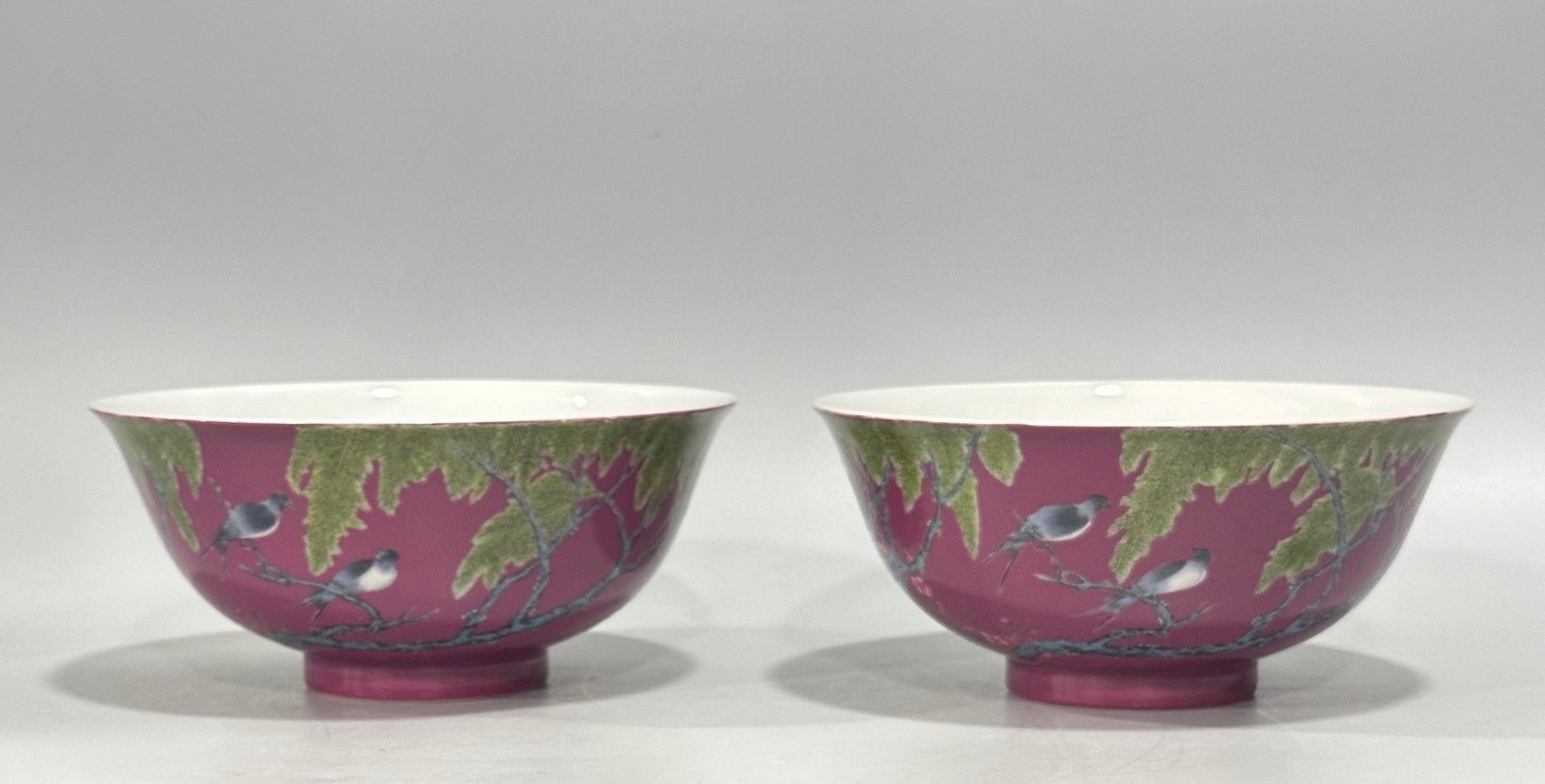 Qing Dynasty Yongzheng Enamel rouge red flower bird willow and swallow pattern bowl