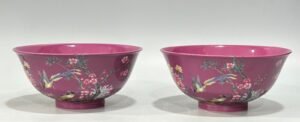 Qing Dynasty Yongzheng Enamel rouge red flower and bird poetry bowl