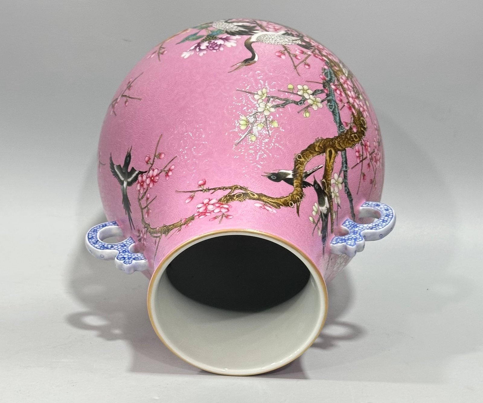 Qing Dynasty Yongzheng Enamel and rouge red track flower and bird poems and two-eared statue