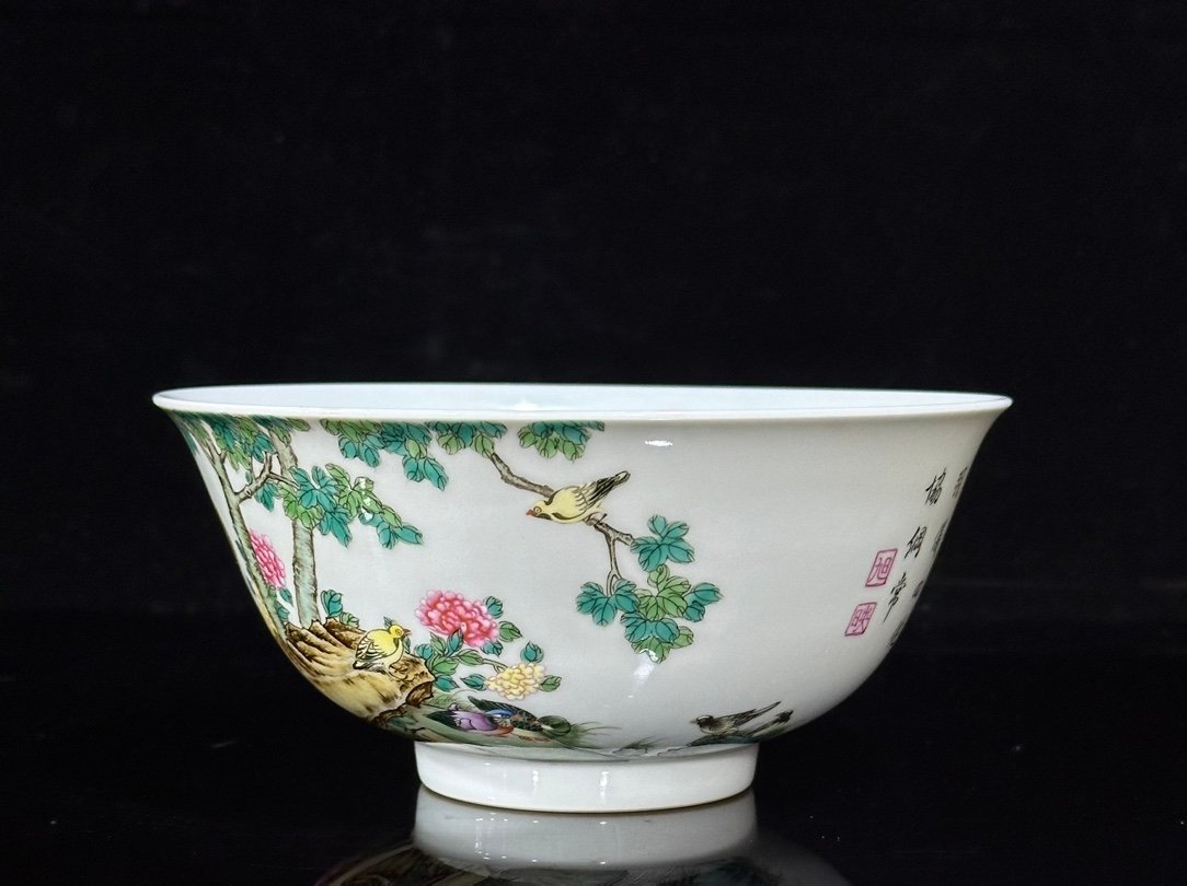 Qing Dynasty Yongzheng Enamel bowl with five patterns of flowers and birds