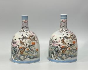 Qing Dynasty Yongzheng Enamel rattle statue with twelve magpies and flowers and birds