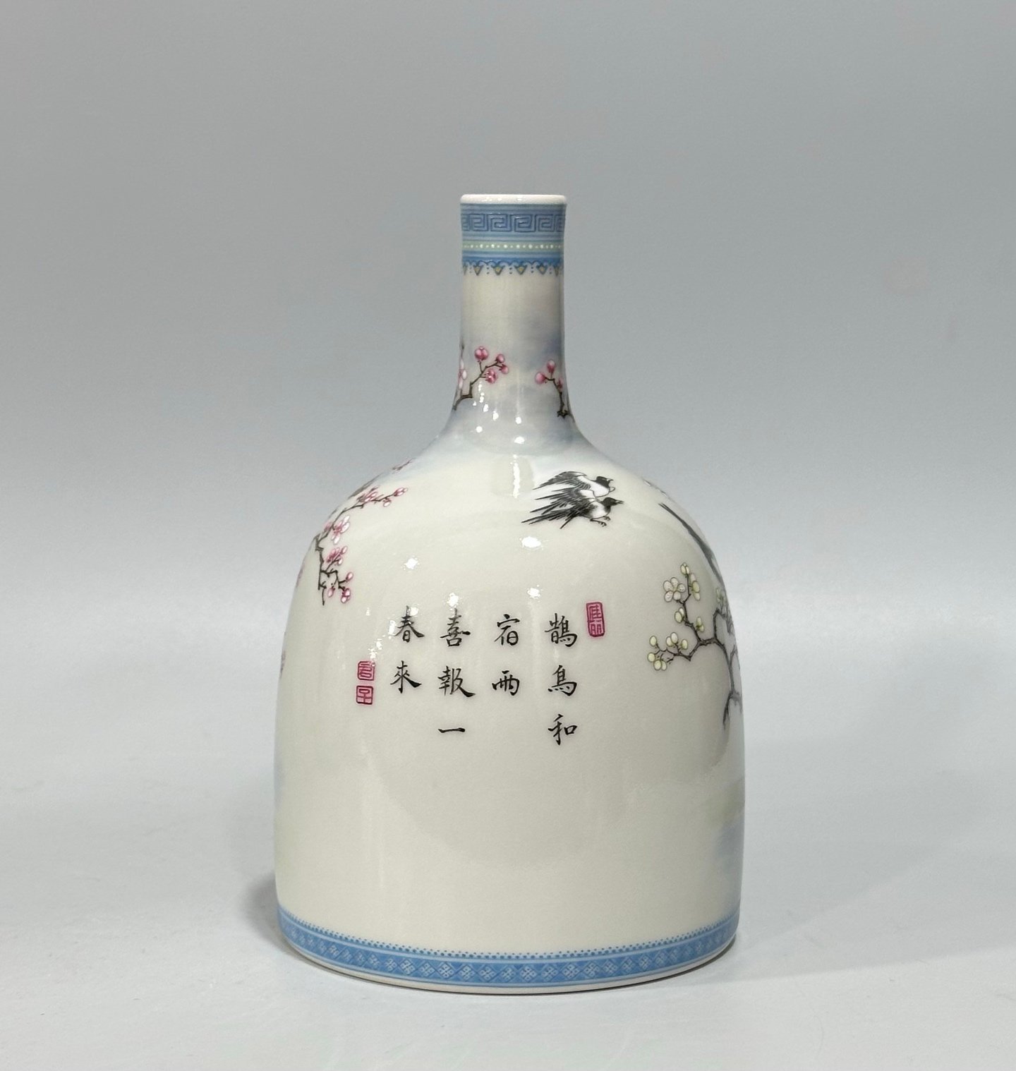 Qing Dynasty Yongzheng Enamel rattle statue with twelve magpies and flowers and birds