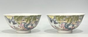 Qing Dynasty Yongzheng Enamel bowl with flowers birds willows and swallows poems and essays