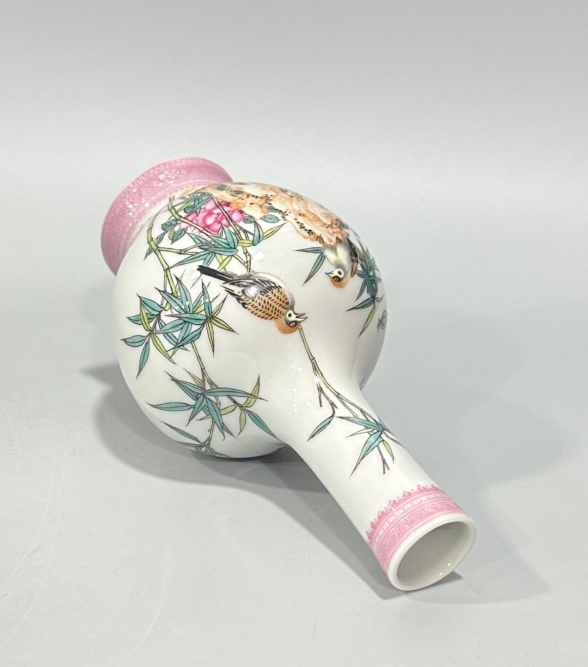 Qing Dynasty Yongzheng Enamel vase with flowers and birds poems and pros