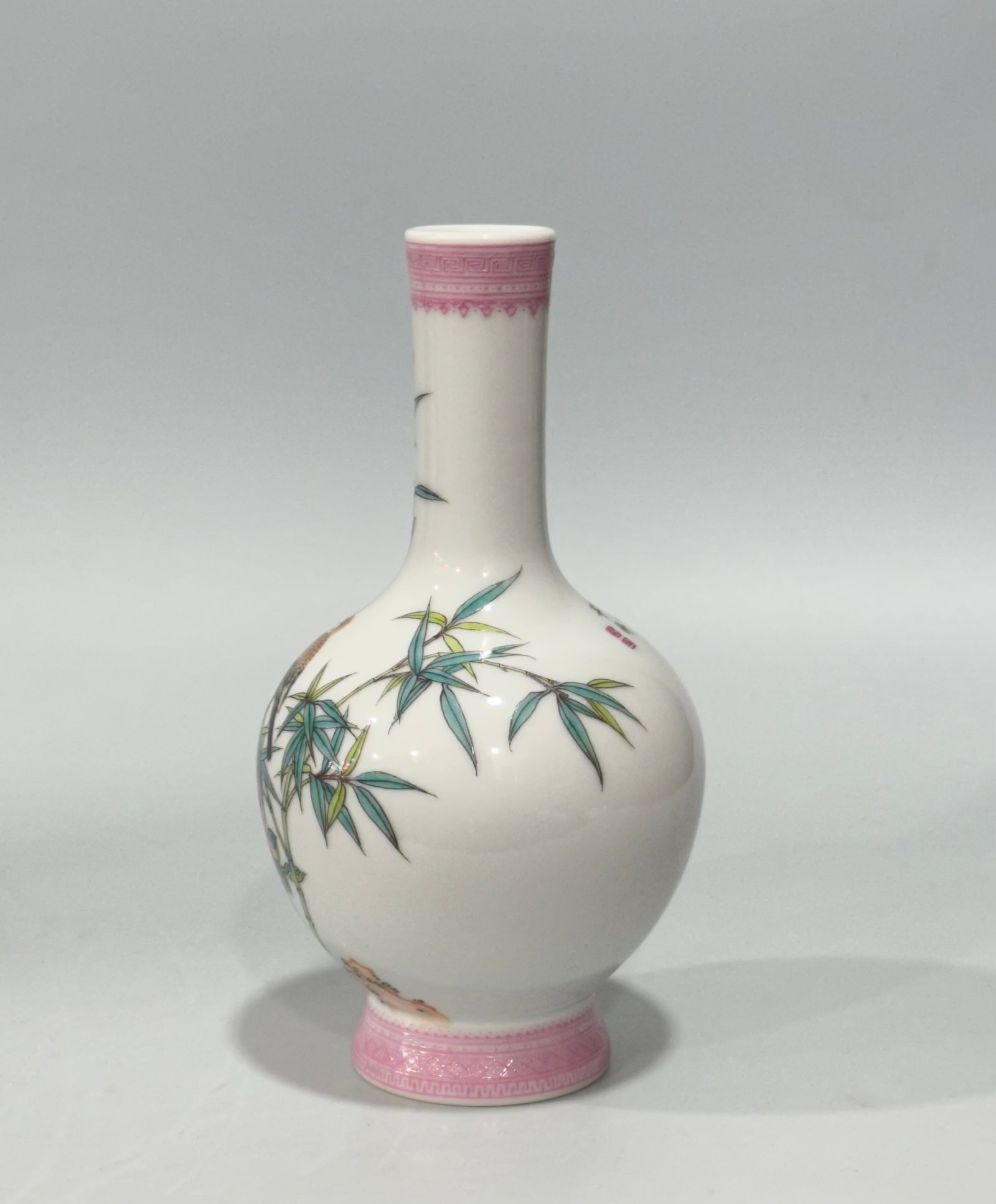 Qing Dynasty Yongzheng Enamel vase with flowers and birds poems and pros