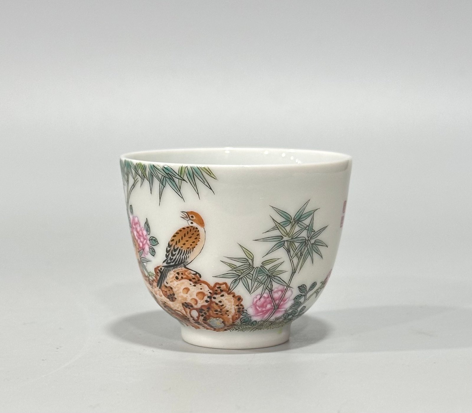 Qing Dynasty Yongzheng Enamel flower and bird poetry cup