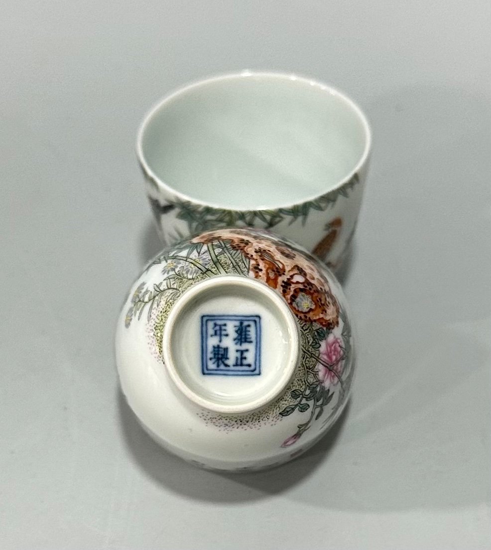 Qing Dynasty Yongzheng Enamel flower and bird poetry cup