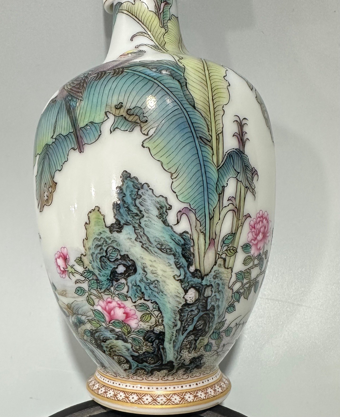 Qing Dynasty Yongzheng Enamel vase with flowers birds and poems