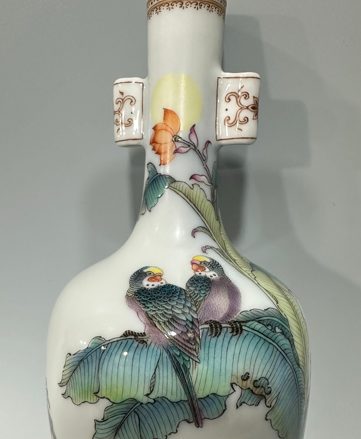 Qing Dynasty Yongzheng Enamel vase with flowers birds and poems