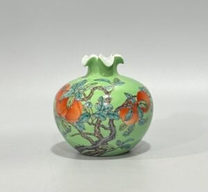 Qing Dynasty Yongzheng Enamel apple green glaze pomegranate statue with everything goes well pattern