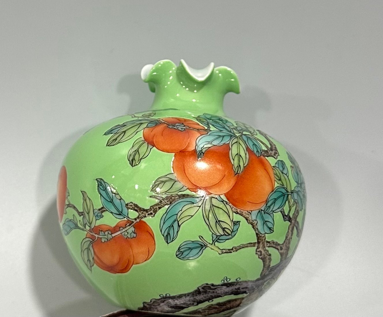 Qing Dynasty Yongzheng Enamel apple green glaze pomegranate statue with everything goes well pattern