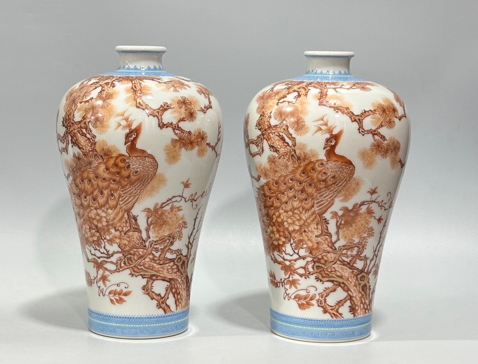 Qing Dynasty Yongzheng Alum red colorful green material flower and bird poetry plum vase