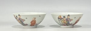 Qing Dynasty Yongzheng Pastel cup with figures of Sanniang and her son