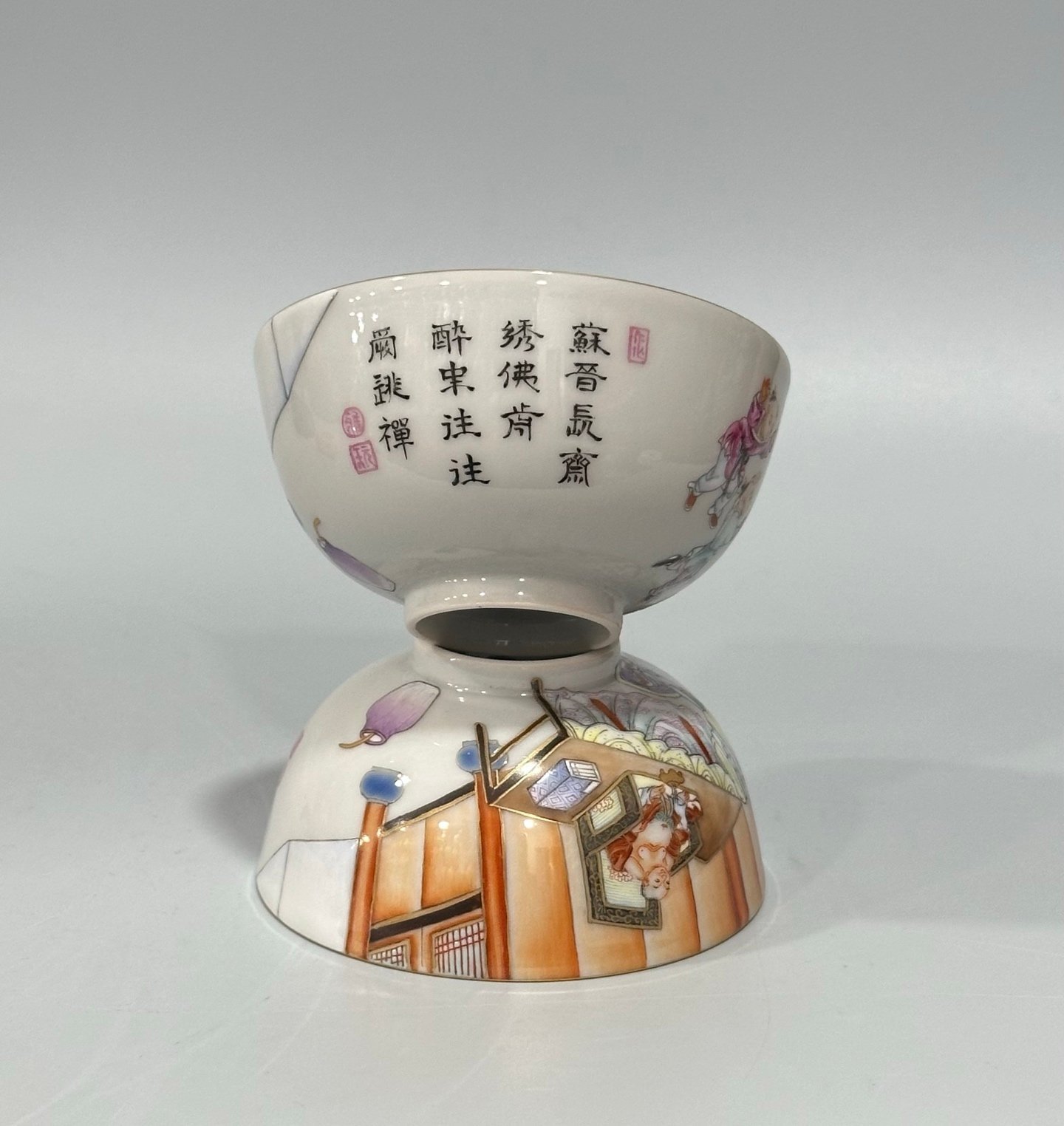 Qing Dynasty Yongzheng Pastel cup with character and story patterns