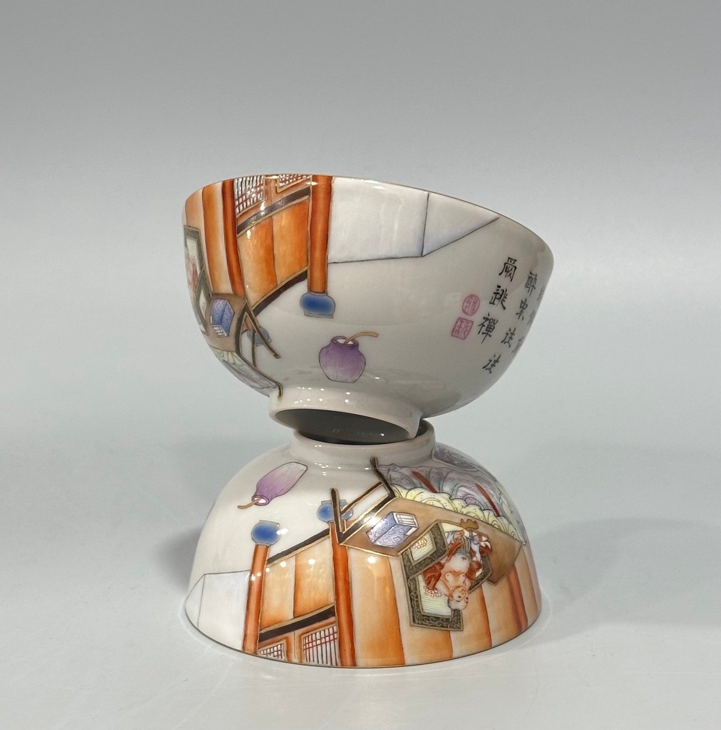 Qing Dynasty Yongzheng Pastel cup with character and story patterns