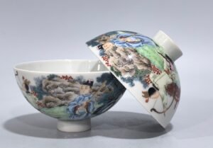 Qing Dynasty Yongzheng Pastel character story chicken heart cup