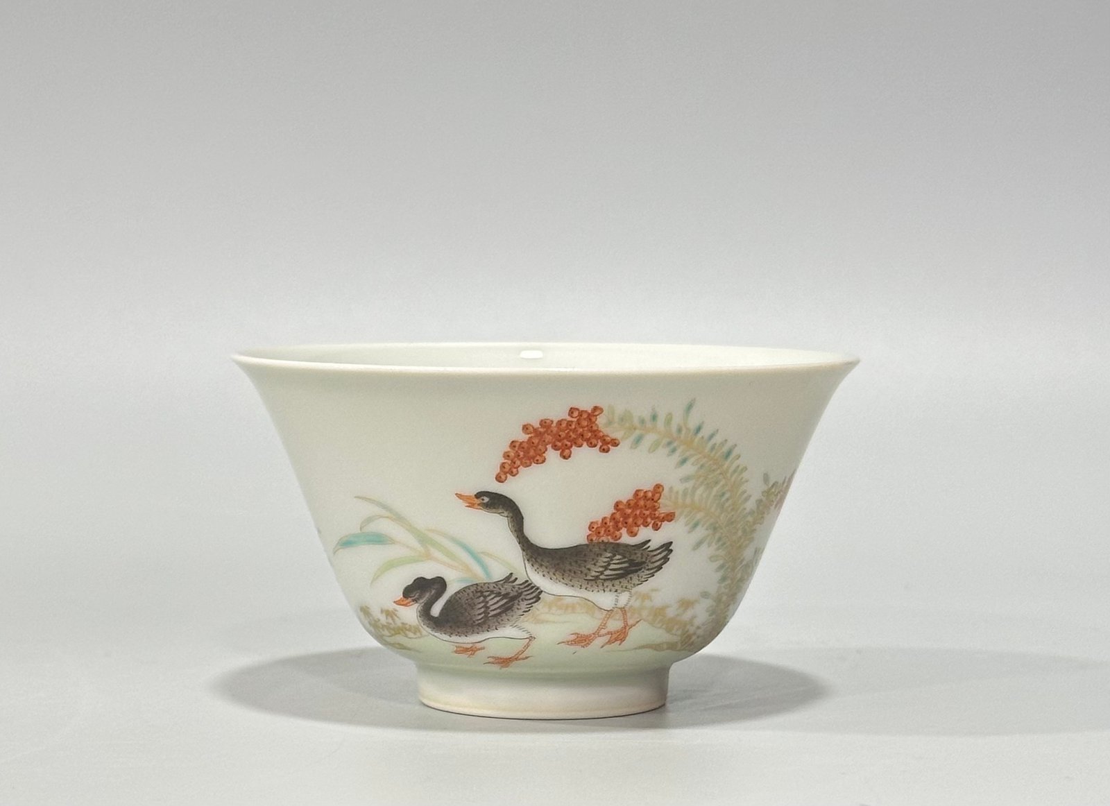 Qing Dynasty Yongzheng Pastel gold cup with reed and wild goose pattern