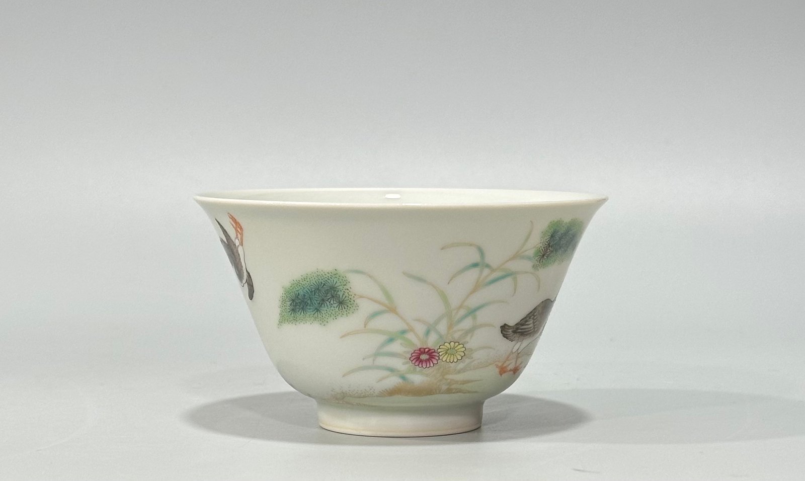 Qing Dynasty Yongzheng Pastel gold cup with reed and wild goose pattern