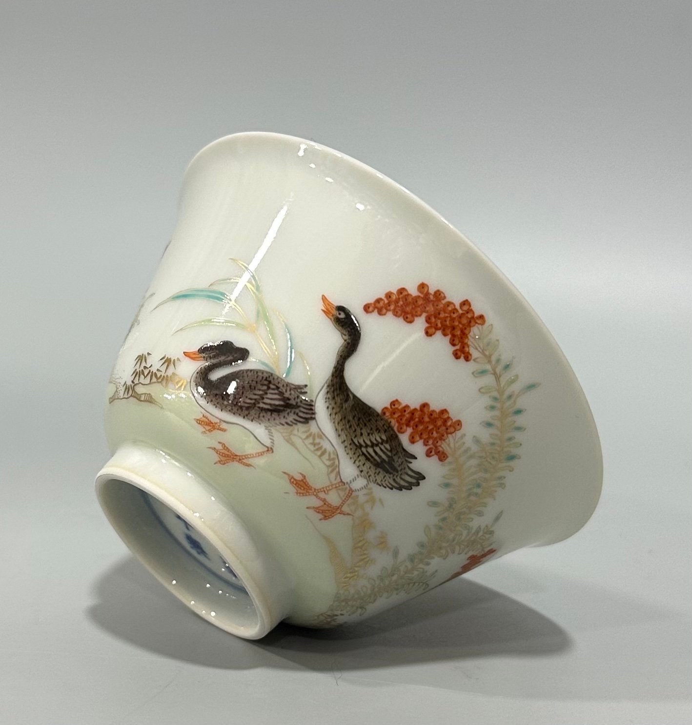 Qing Dynasty Yongzheng Pastel gold cup with reed and wild goose pattern