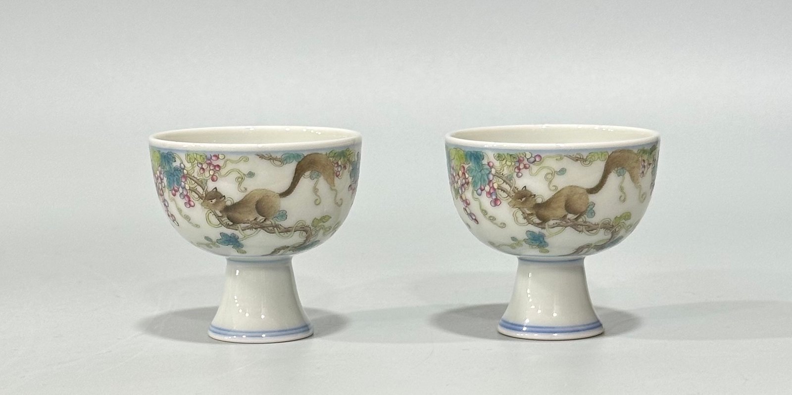 Qing Dynasty Yongzheng Pastel squirrel eating grape pattern goblet
