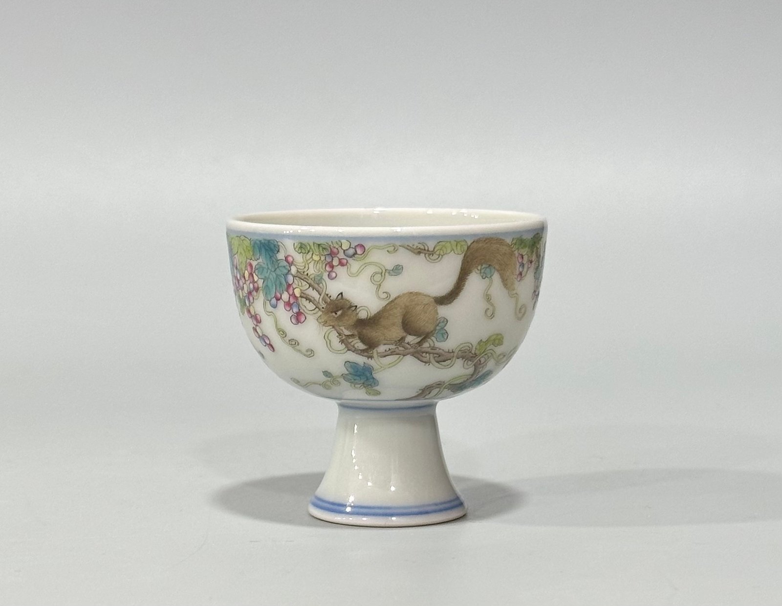 Qing Dynasty Yongzheng Pastel squirrel eating grape pattern goblet