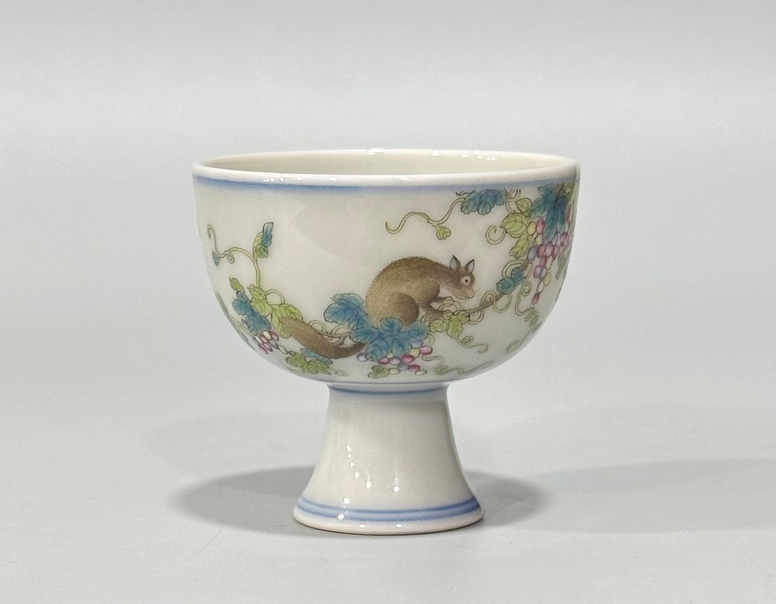 Qing Dynasty Yongzheng Pastel squirrel eating grape pattern goblet