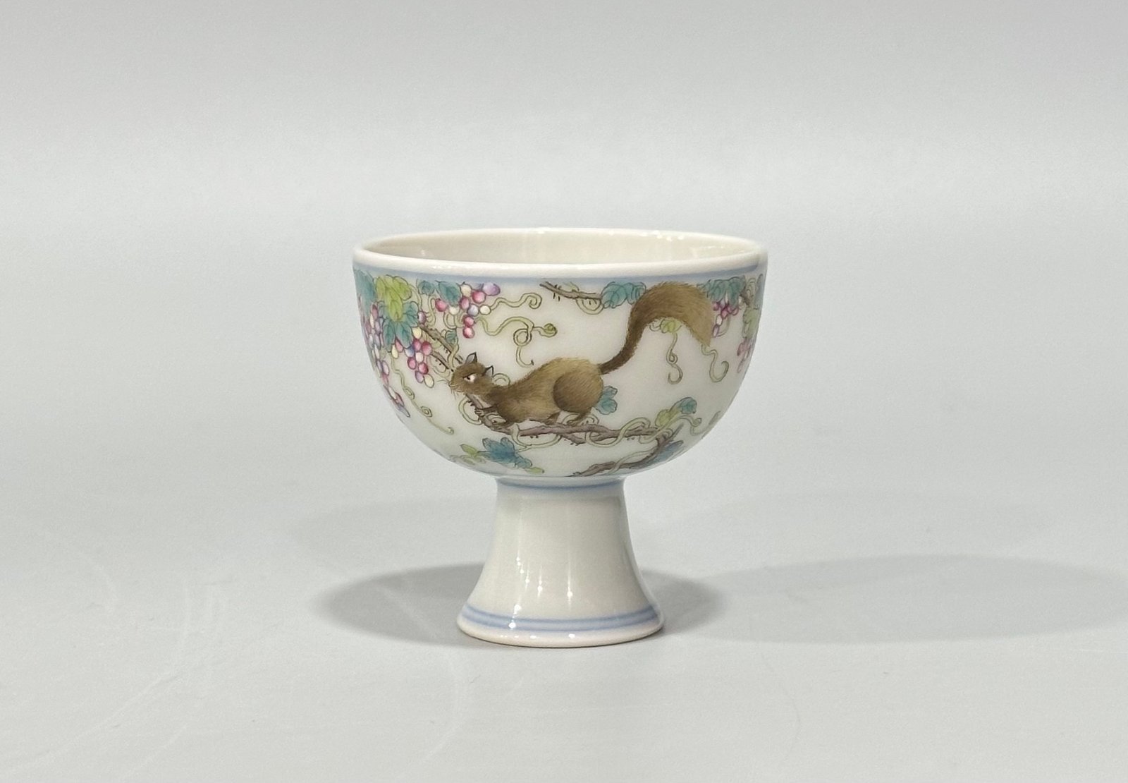 Qing Dynasty Yongzheng Pastel squirrel grape pattern goblet