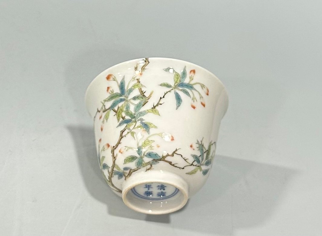 Qing Dynasty Yongzheng Pastel cherry cup with branches