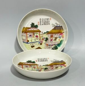 Qing Dynasty Yongzheng Pastel plowing and weaving pattern straight plate