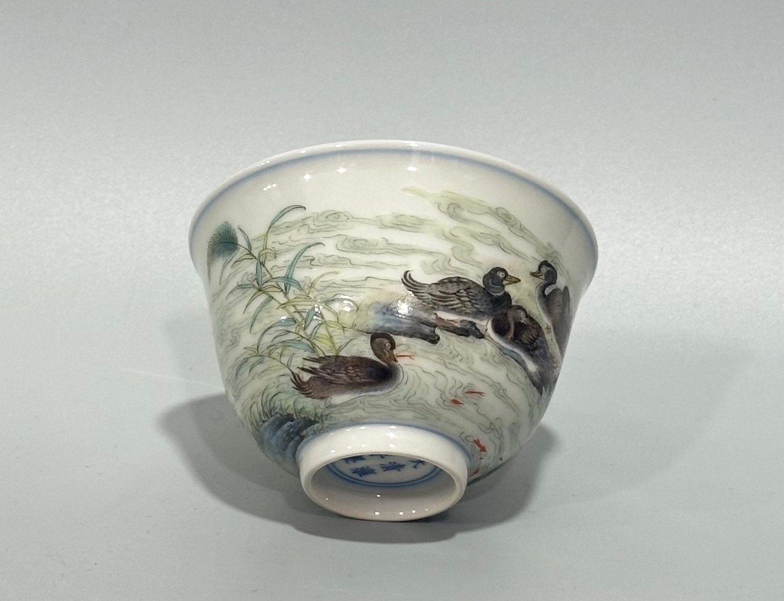 Qing Dynasty Yongzheng pastel reed and wild goose pattern cup