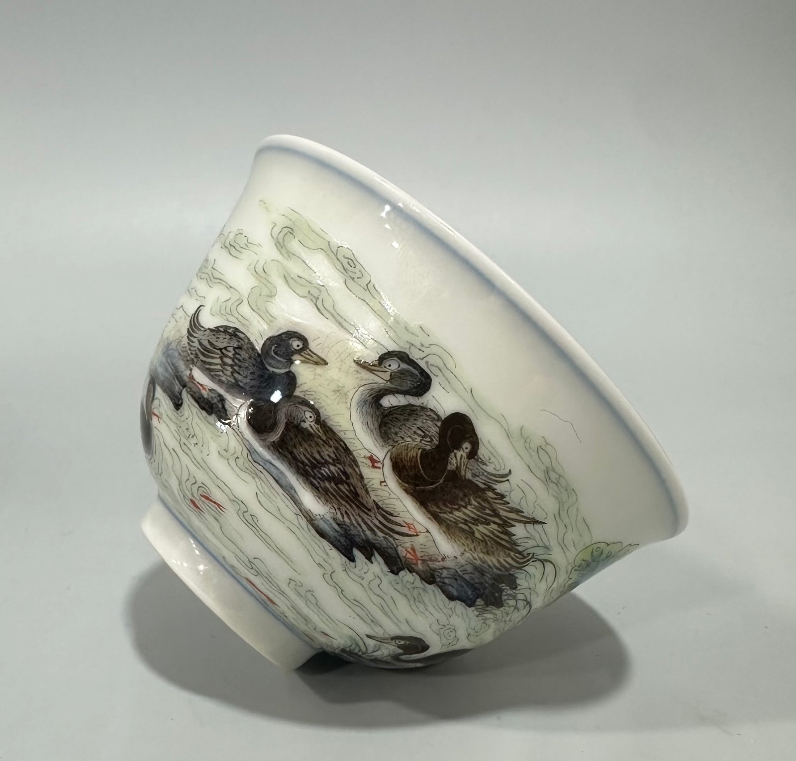 Qing Dynasty Yongzheng pastel reed and wild goose pattern cup