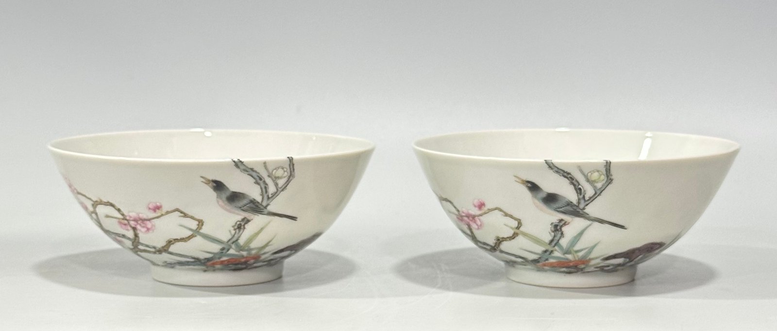 Qing Dynasty Yongzheng Pastel flower and bird bowl with branch pattern