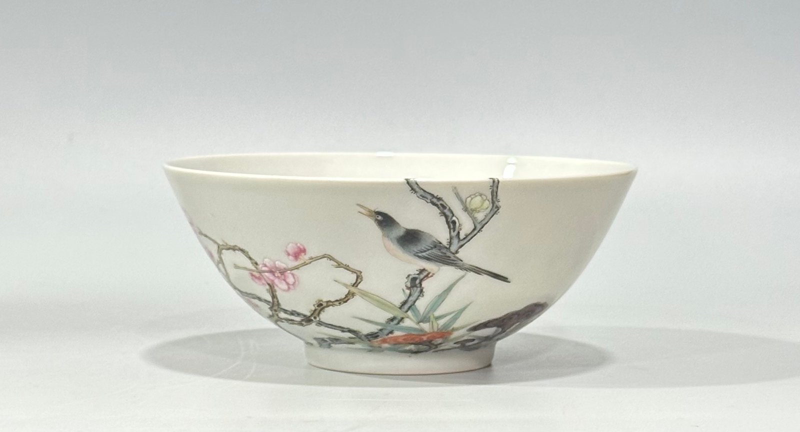 Qing Dynasty Yongzheng Pastel flower and bird bowl with branch pattern