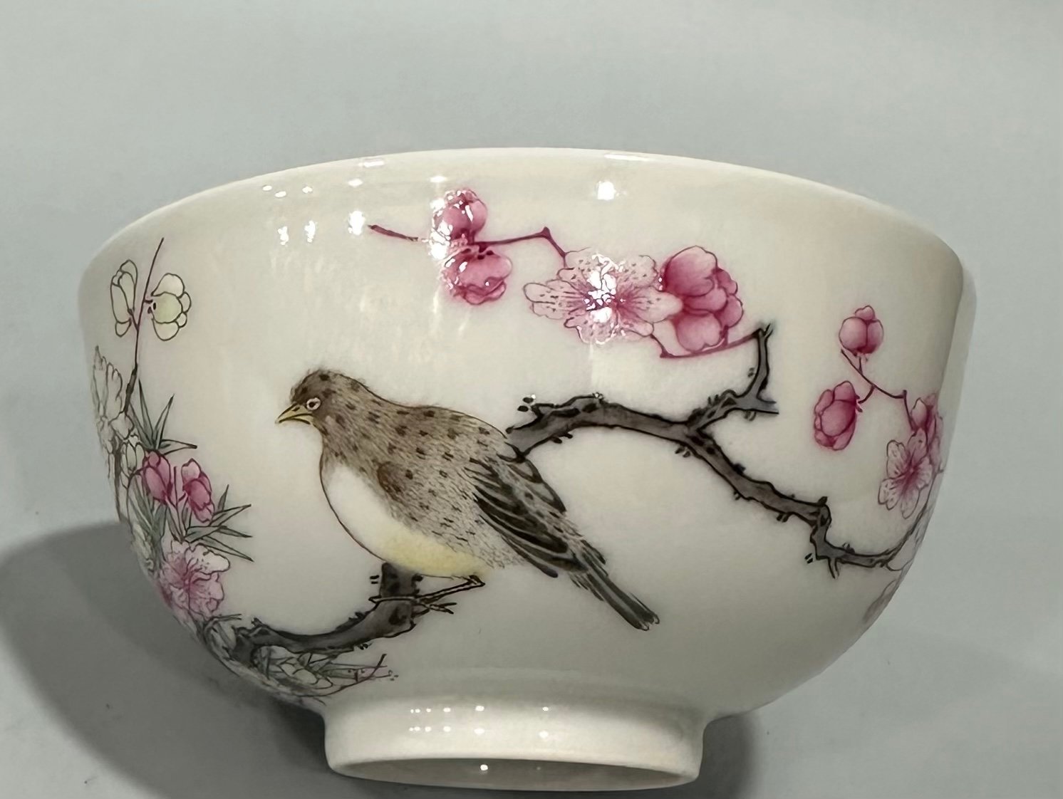 Qing Dynasty Yongzheng Pastel cup with flower and bird patterns