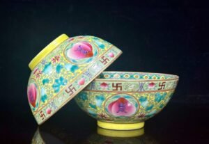 Qing Dynasty Yongzheng Pastel yellow bowl with blessing and longevity